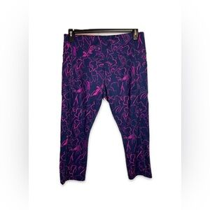 AVIA Tropical Patterned Capri Athletic Pants Size XL(16-18) Navy/Pink